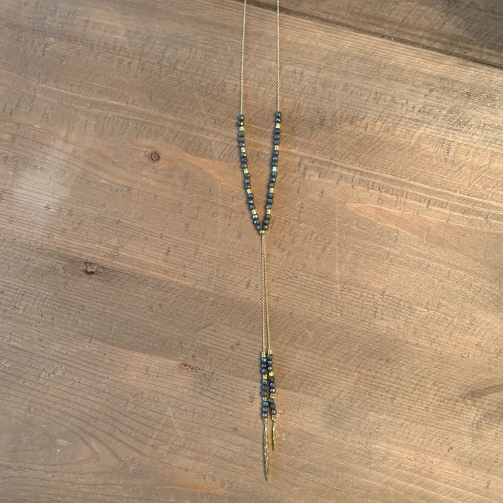 Gorjana Power Bead Y-Necklace in Pyrite and Gold - Picture 2 of 4